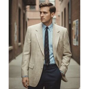 Vintage Kosins Blazer Mens 39S Beige Textured Sport Coat Two Button Lined Jacket